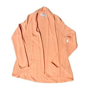 Sag Harbor Peach Open-Front Knit Cardigan Size M Ribbed Side Panels Soft Acrylic